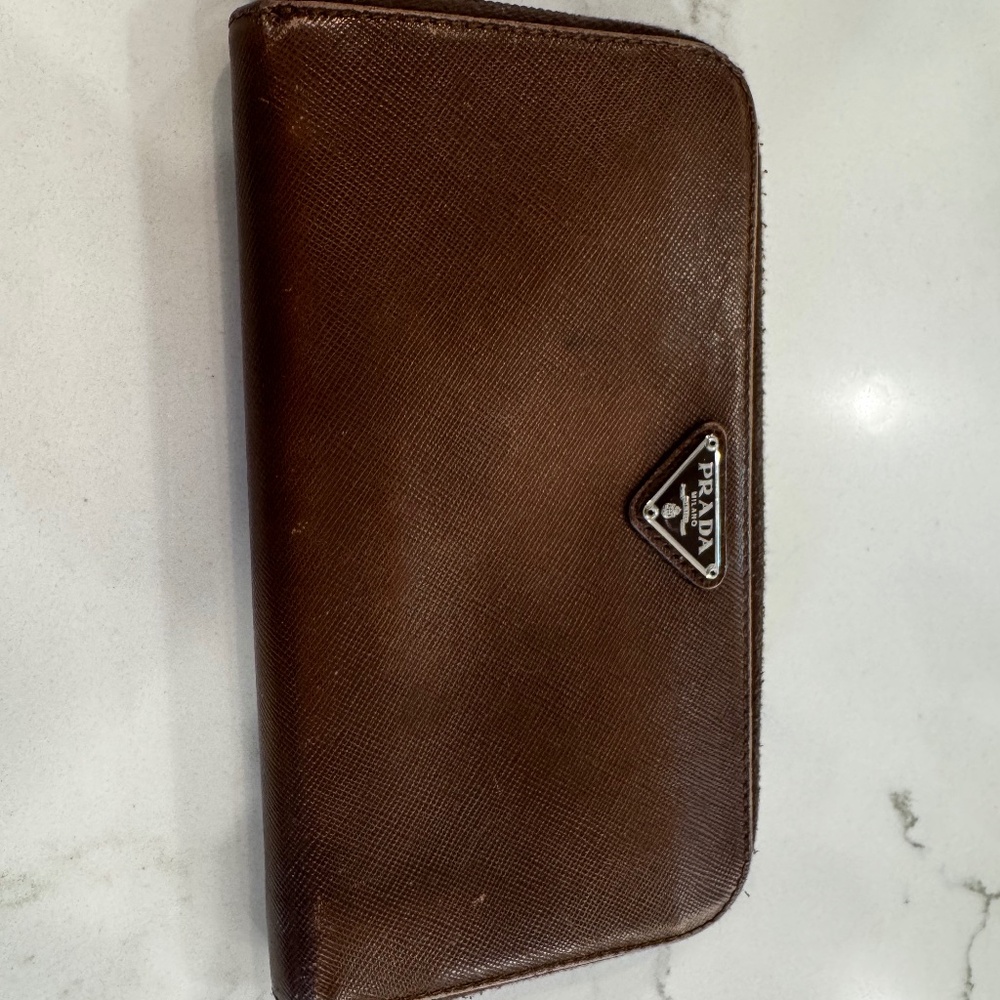 Prada Saffiano calfskin leather wallet 7 1/2 inch by 4 1/2 inch